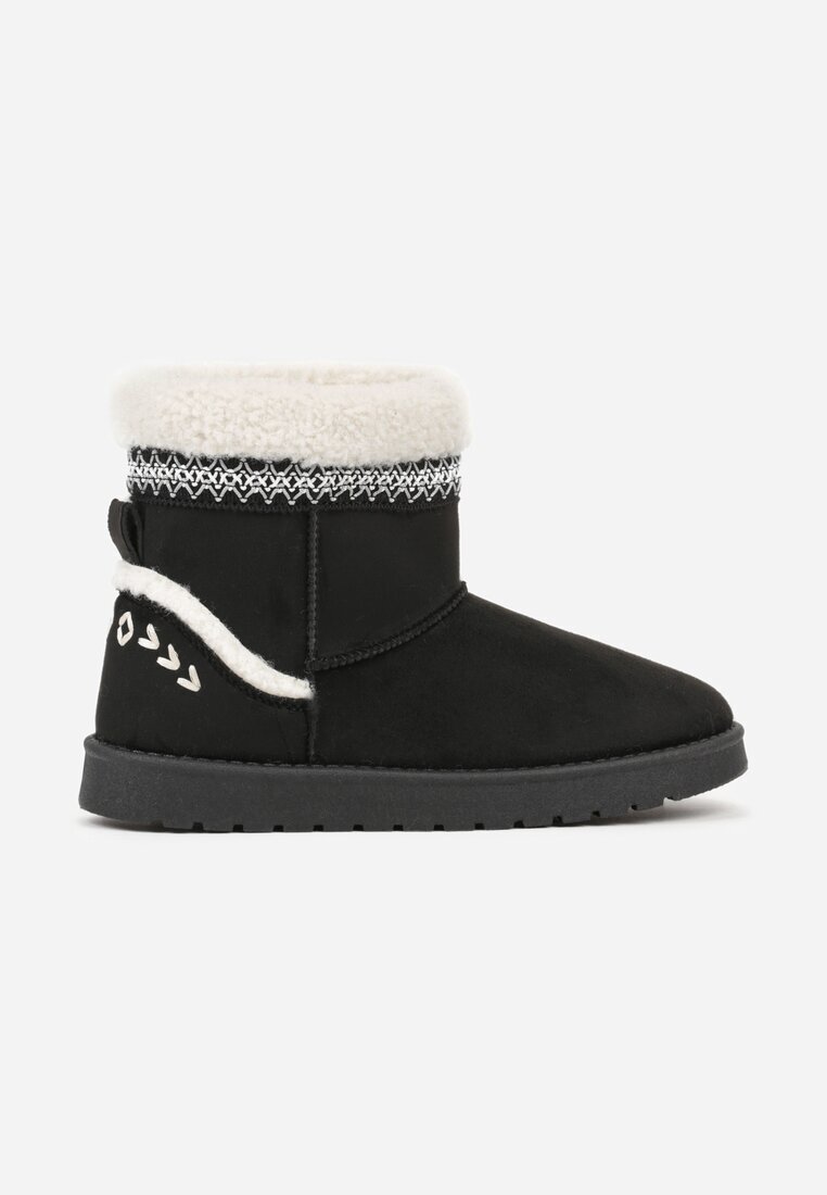 yolera Cizme de zăpadă Negre Slip-on decorate cu blană și broderie Mevittia