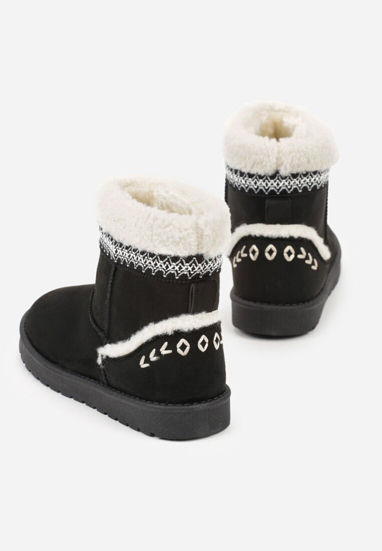yolera Cizme de zăpadă Negre Slip-on decorate cu blană și broderie Mevittia