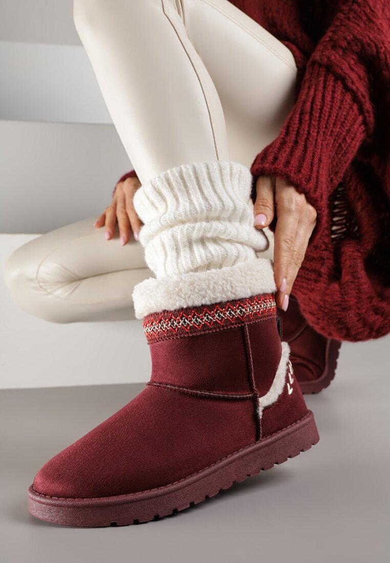 yolera Cizme de zăpadă slip-on Bordo decorate cu blană și broderie Mevittia