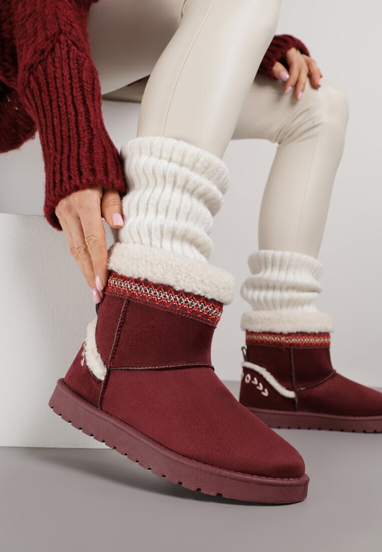 yolera Cizme de zăpadă slip-on Bordo decorate cu blană și broderie Mevittia