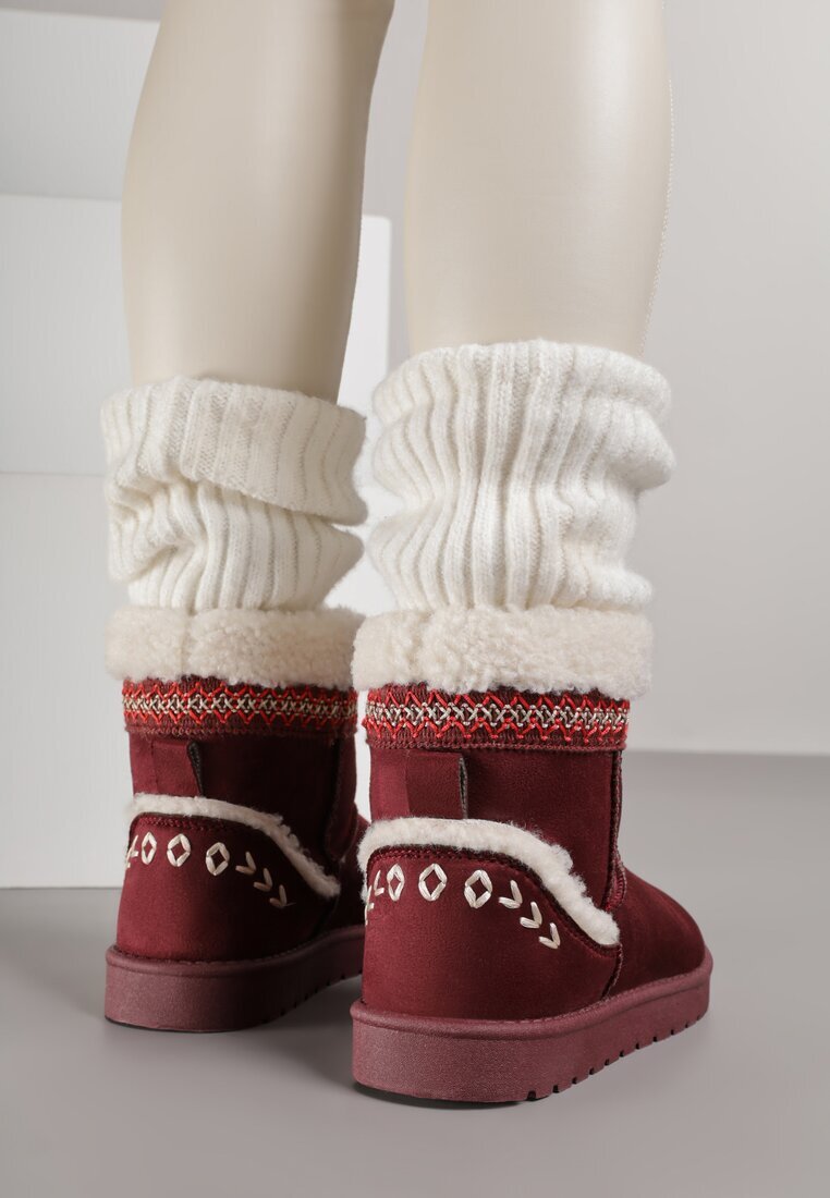 yolera Cizme de zăpadă slip-on Bordo decorate cu blană și broderie Mevittia