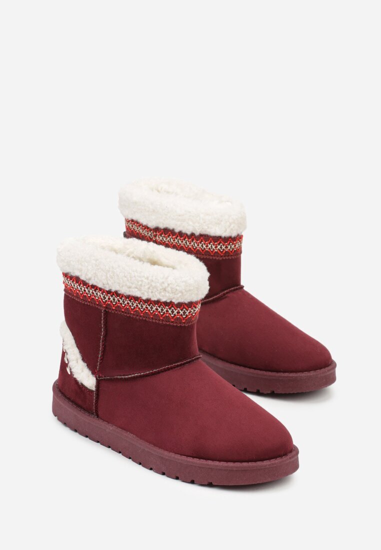 yolera Cizme de zăpadă slip-on Bordo decorate cu blană și broderie Mevittia