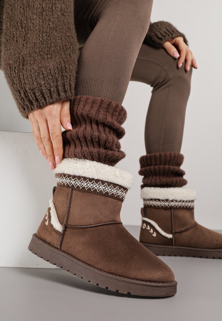 yolera Ghete de zăpadă Maro închis Slip-on Decorate cu blană și broderie Mevittia