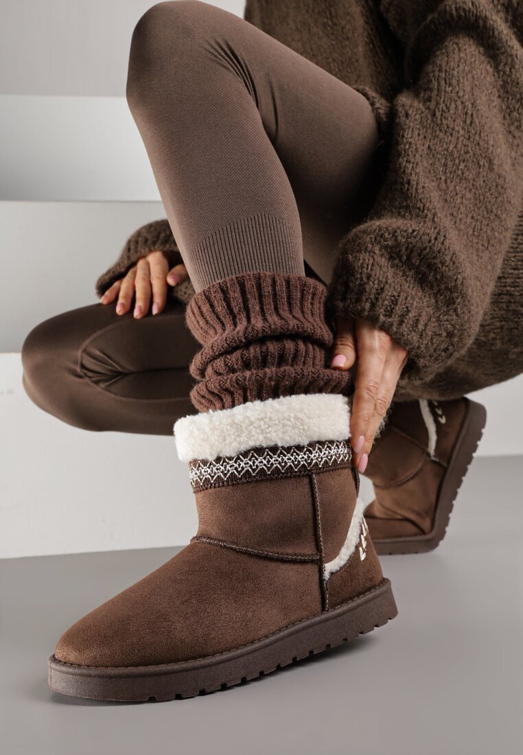 yolera Ghete de zăpadă Maro închis Slip-on Decorate cu blană și broderie Mevittia