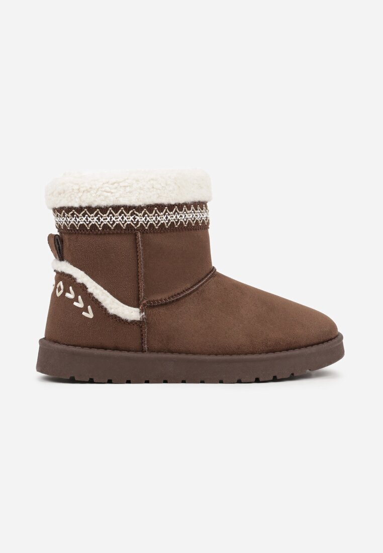 yolera Ghete de zăpadă Maro închis Slip-on Decorate cu blană și broderie Mevittia