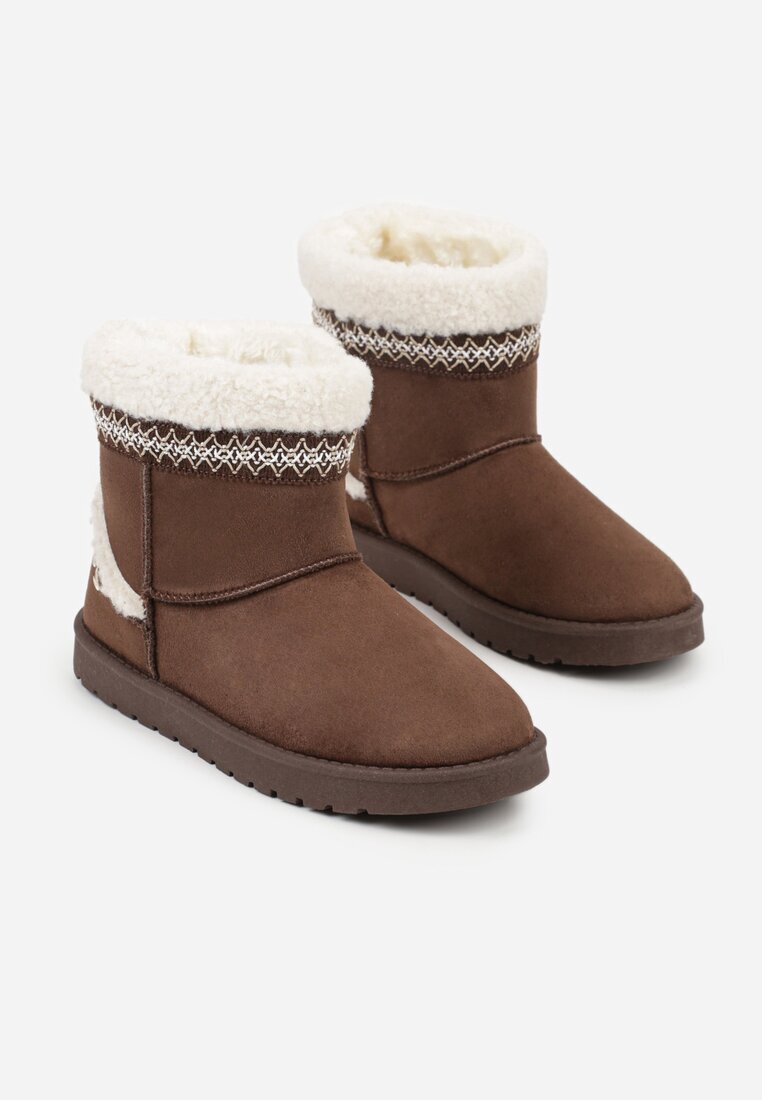 yolera Ghete de zăpadă Maro închis Slip-on Decorate cu blană și broderie Mevittia