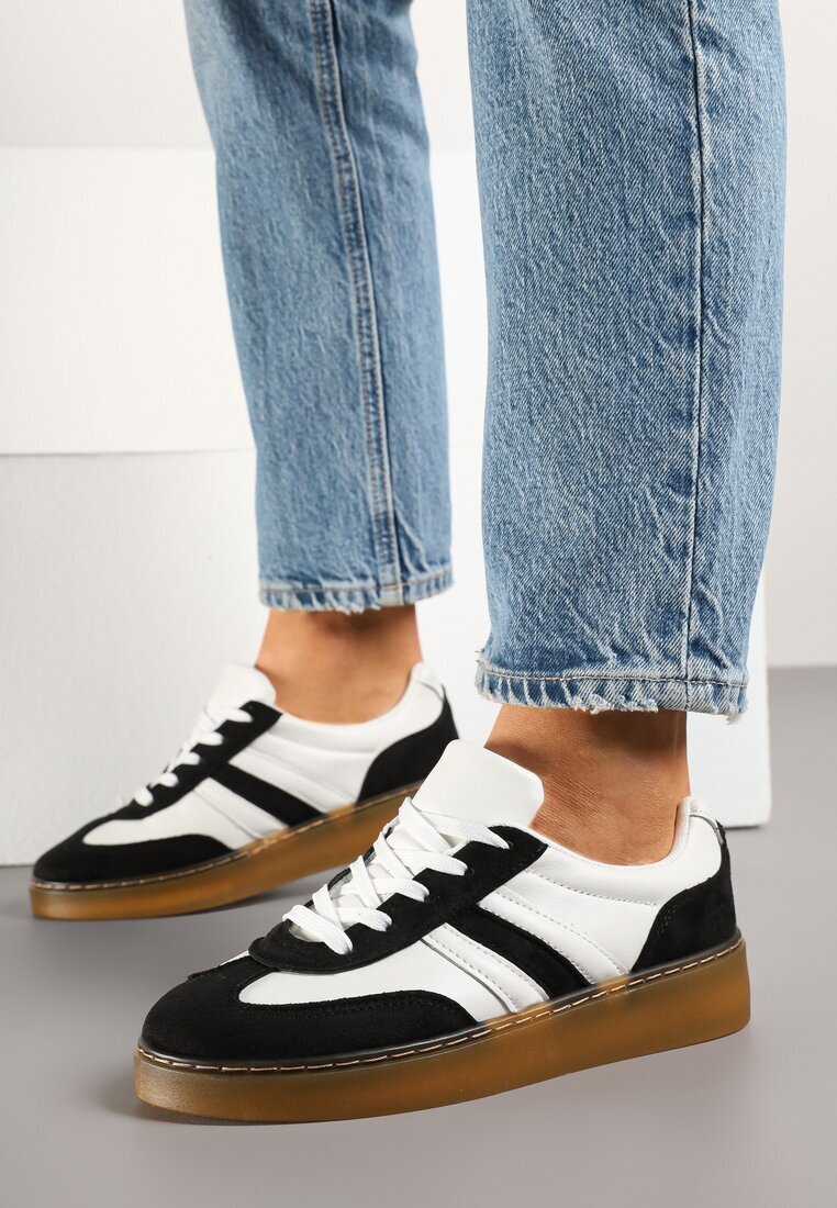 yolera Sneakers Negri-Albi în Stil Tenis Decorați cu Baretă Xulinea
