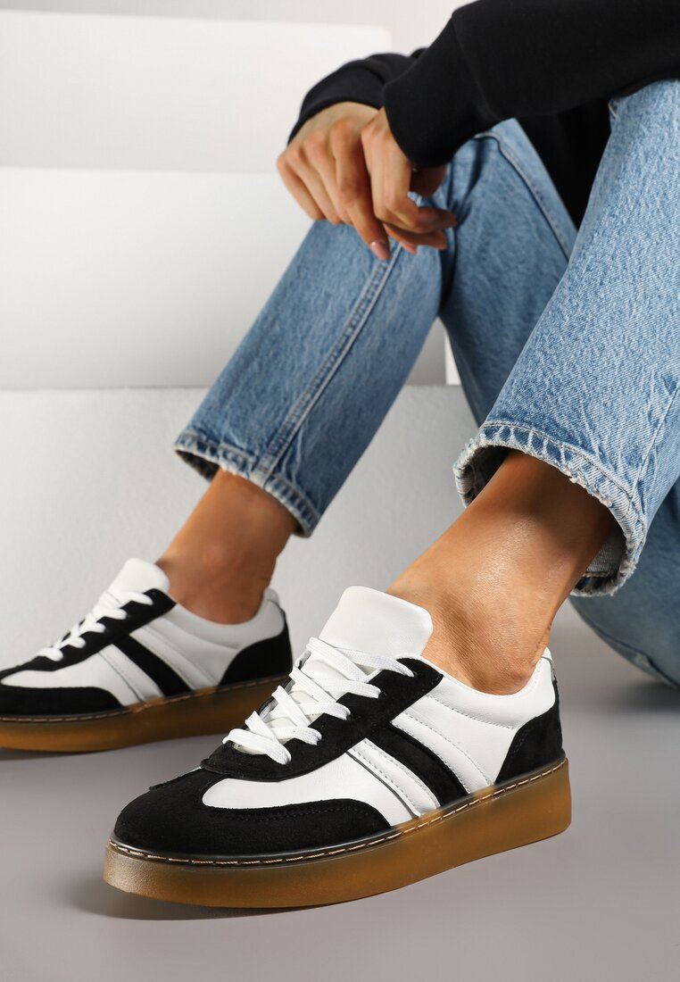 yolera Sneakers Negri-Albi în Stil Tenis Decorați cu Baretă Xulinea