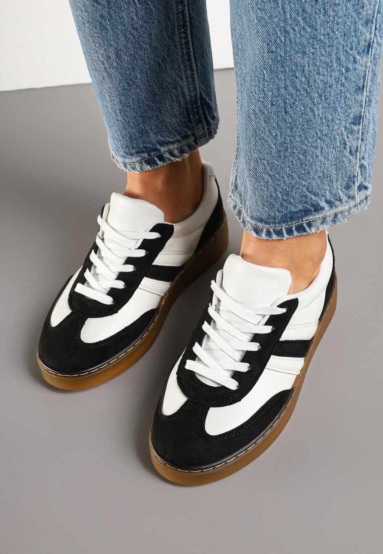 yolera Sneakers Negri-Albi în Stil Tenis Decorați cu Baretă Xulinea