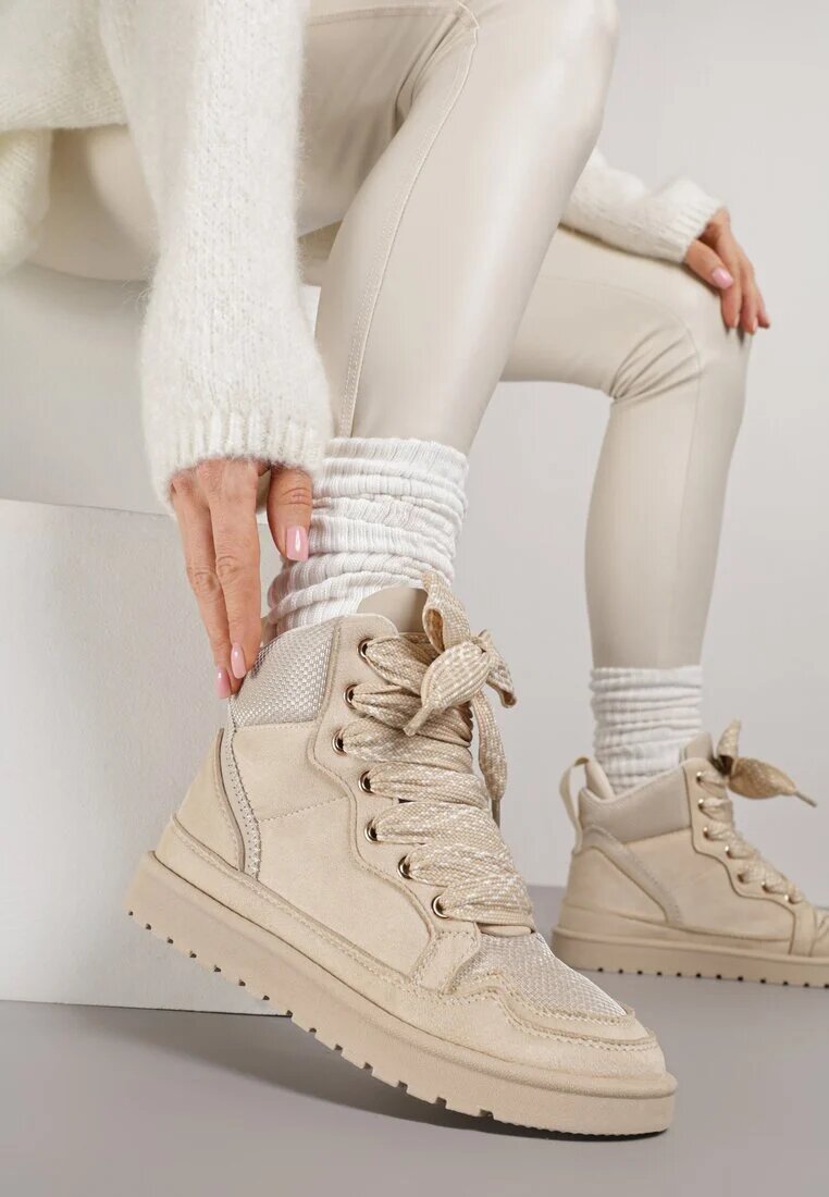 yolera Sneakerși Bej cu Șnururi Decorative Eveslia