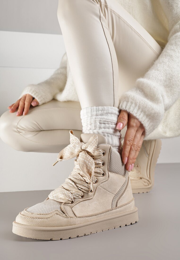 yolera Sneakerși Bej cu Șnururi Decorative Eveslia