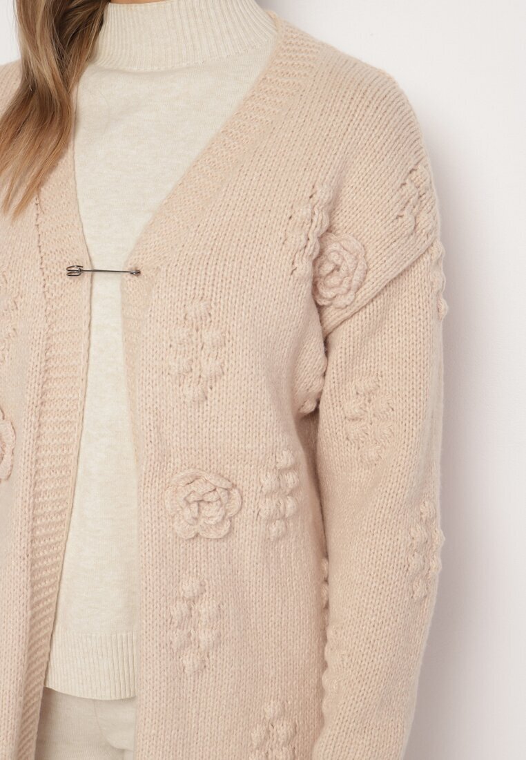 yu & me Cardigan Bej deschis fără închidere cu viscoză lână și relief Besita