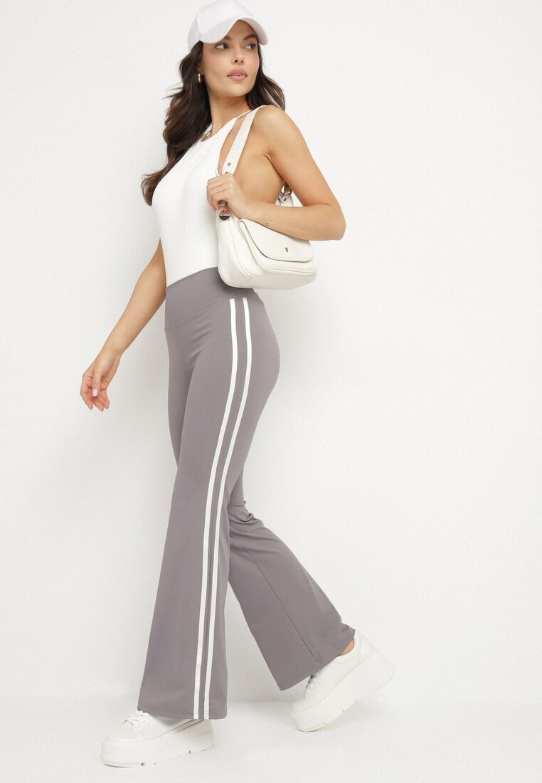 yu & me Colanți Gri Cretați Evazați cu Talie Înaltă și cu Dungi Laterale Nakatia