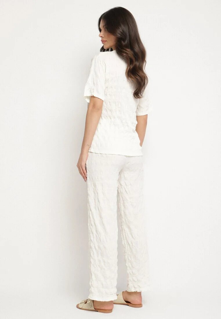 yu & me Compleu Alb din Țesătură Decorativă Tricou și Pantaloni Largi Devinas