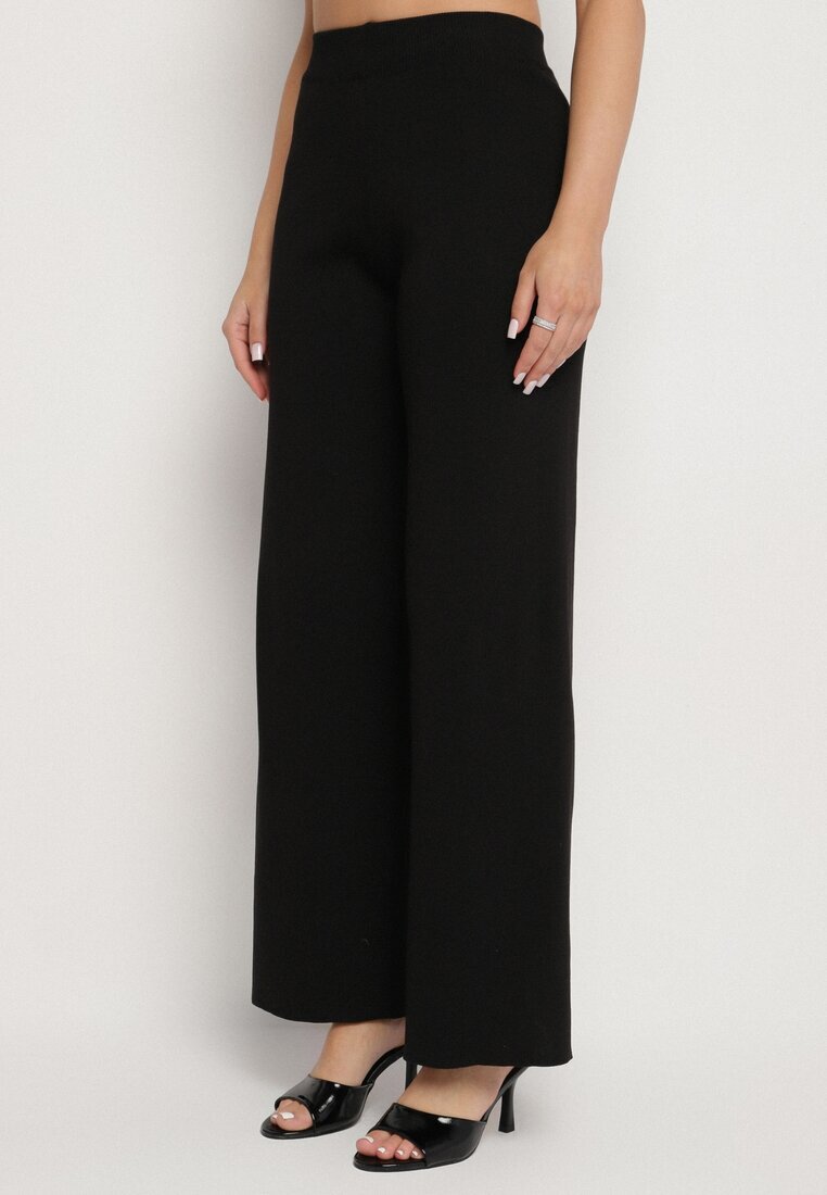 yu & me Compleu Negru Tricotat cu Vestă și Pantaloni Largi Weorina