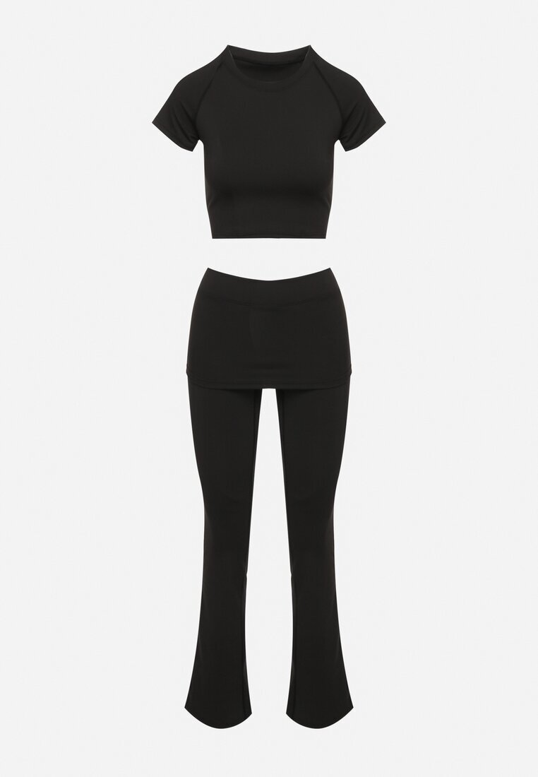 yu & me Komplet Sportiv Negru Tricou Mulat și Pantaloni Clopot Evazați Silenira