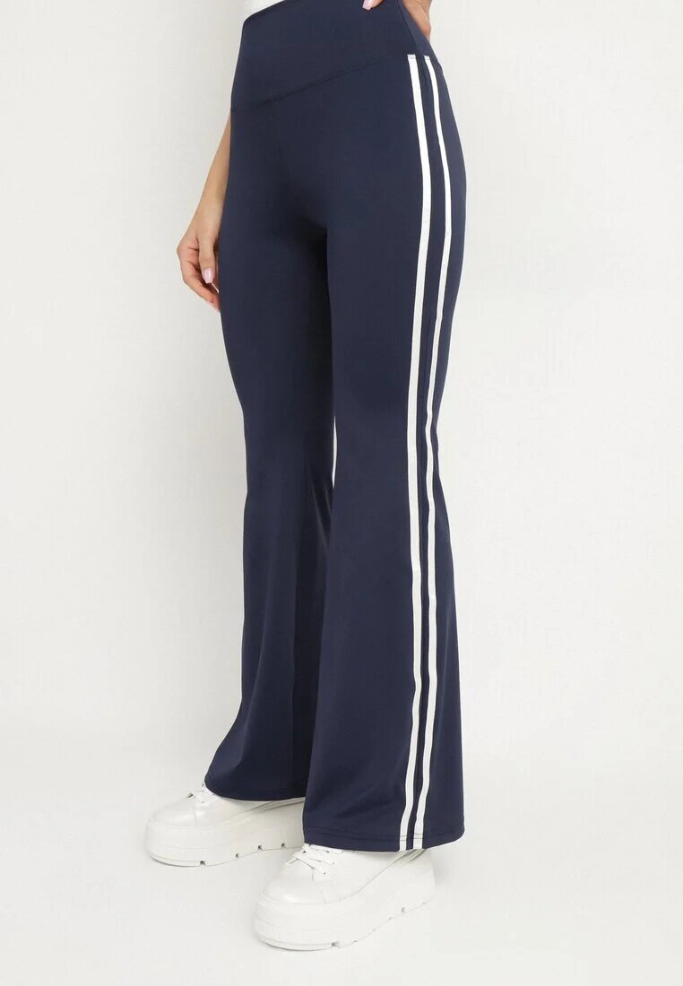 yu & me Leggings evazate încrețite bleumarin cu talie înaltă și dungi laterale Nakatia