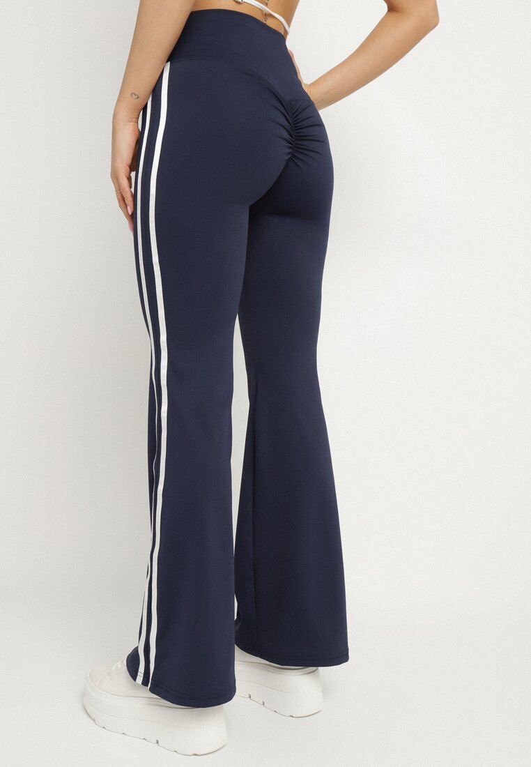 yu & me Leggings evazate încrețite bleumarin cu talie înaltă și dungi laterale Nakatia