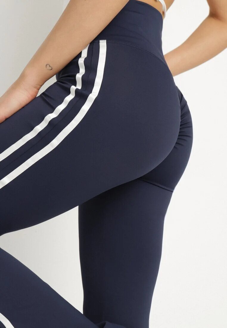 yu & me Leggings evazate încrețite bleumarin cu talie înaltă și dungi laterale Nakatia
