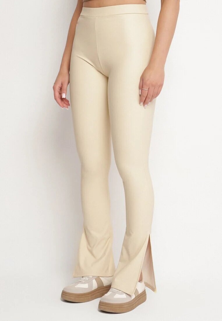 yu & me Pantaloni Bej din Piele Ecologică Stil Clopot cu Talie Înaltă Ellirra