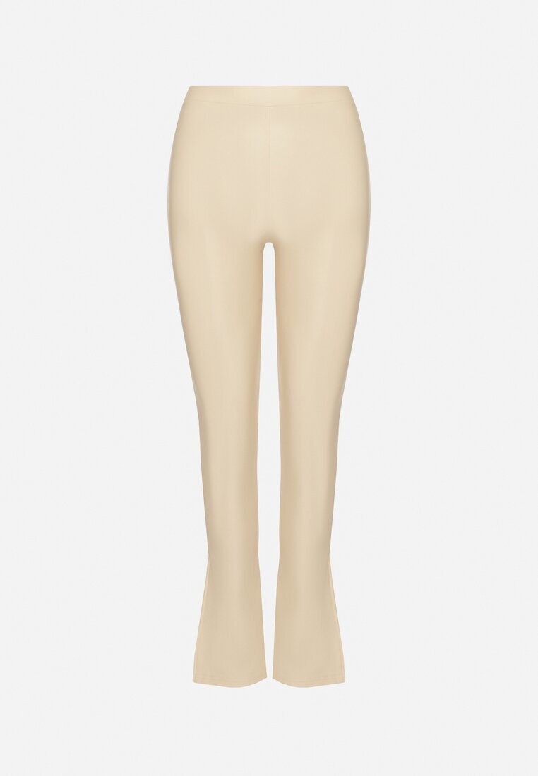 yu & me Pantaloni Bej din Piele Ecologică Stil Clopot cu Talie Înaltă Ellirra