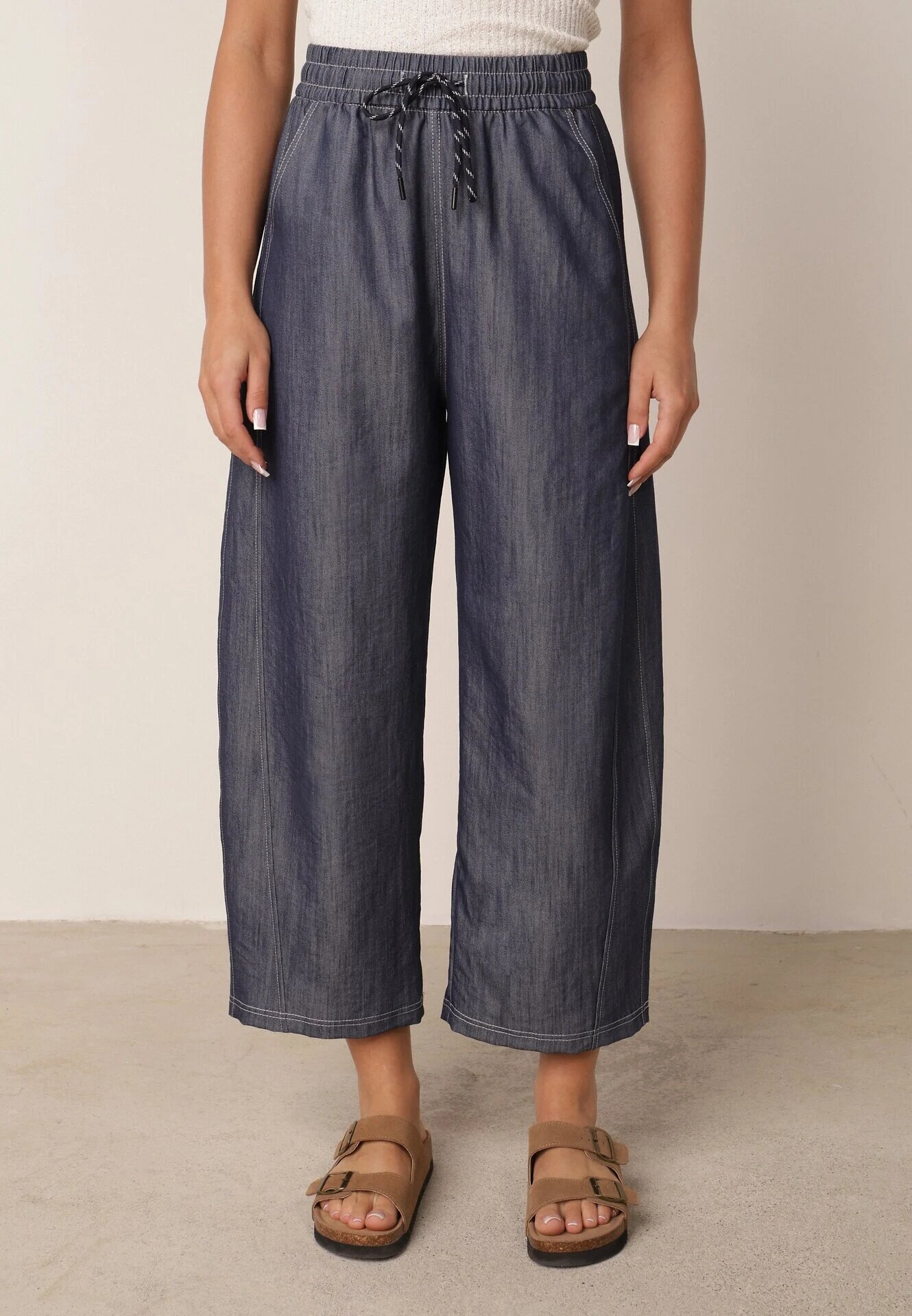 yu & me Pantaloni Casual cu croială Barrel cu talie înaltă și șnur în talie Kosma Albaștri