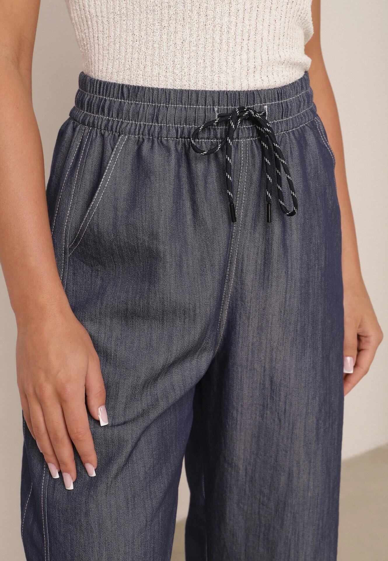 yu & me Pantaloni Casual cu croială Barrel cu talie înaltă și șnur în talie Kosma Albaștri
