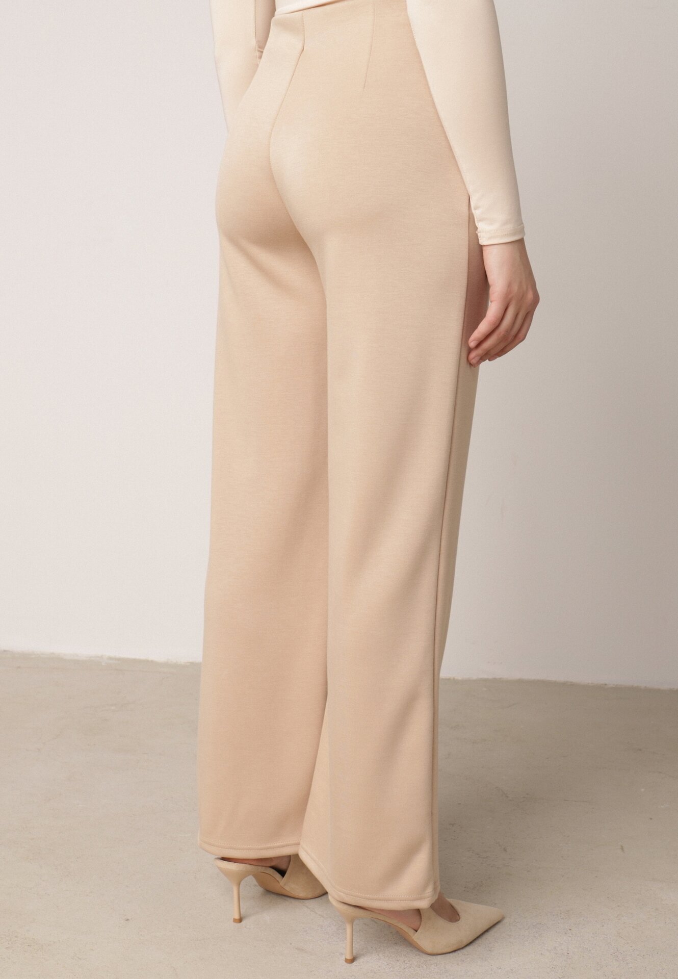 yu & me Pantaloni Eleganti Bej din Bumbac și Viscoză cu dungă Valelia