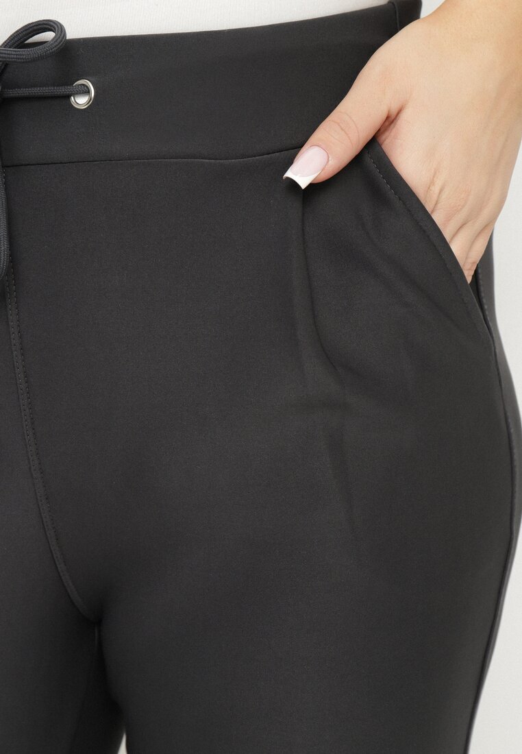yu & me Pantaloni Gri închis cu Bumbac cu Talie înaltă și Legătură Dannaria