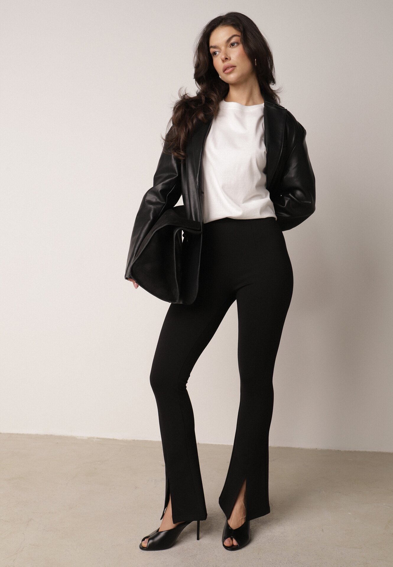 yu & me Pantaloni negri clopot cu decupaje decorative Telocus