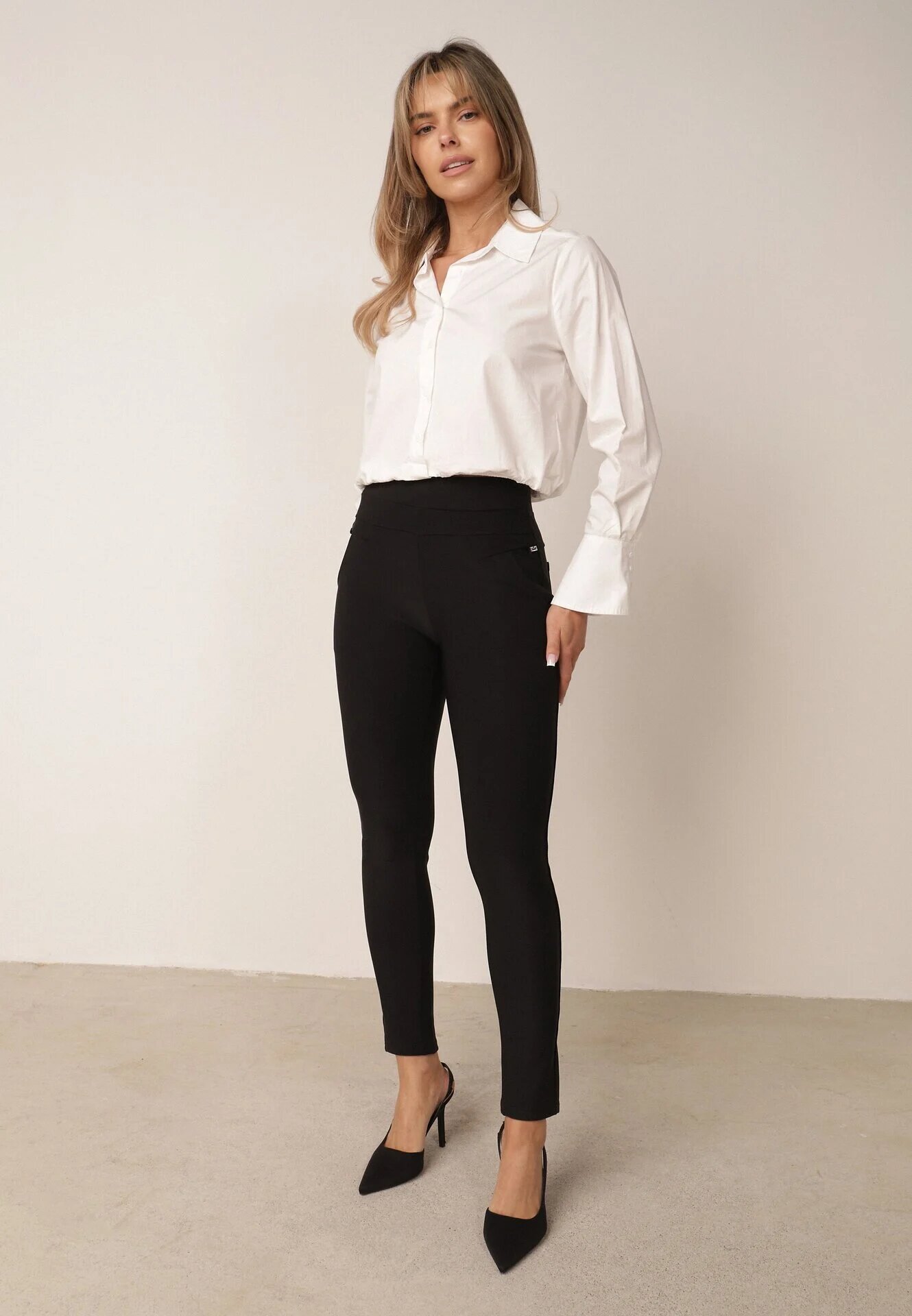 yu & me Pantaloni Negri cu Croială Slim Fit cu Elastic în Talie și Talie Înaltă Selbia