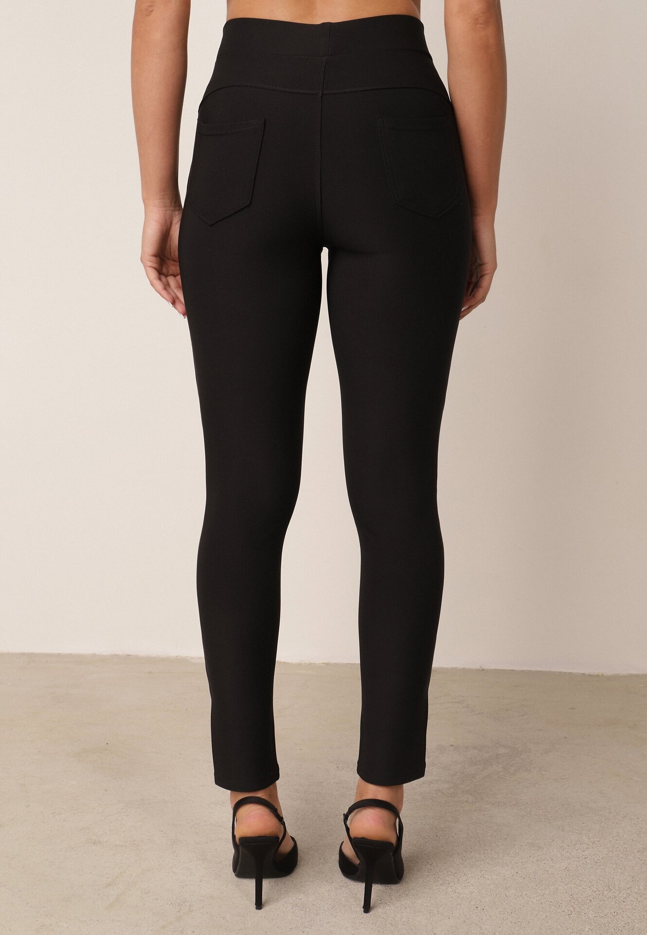 yu & me Pantaloni Negri cu Croială Slim Fit cu Elastic în Talie și Talie Înaltă Selbia