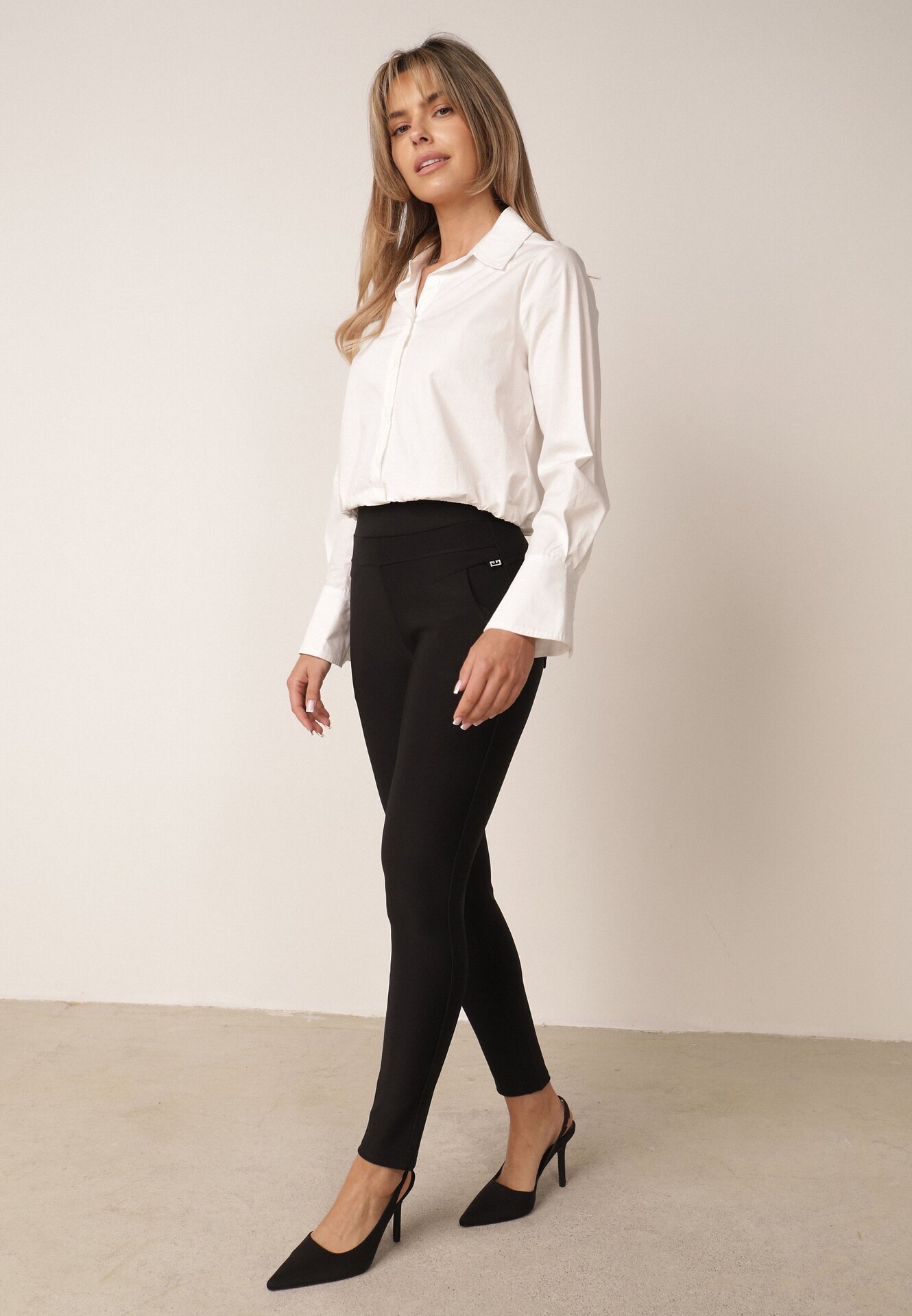 yu & me Pantaloni Negri cu Croială Slim Fit cu Elastic în Talie și Talie Înaltă Selbia