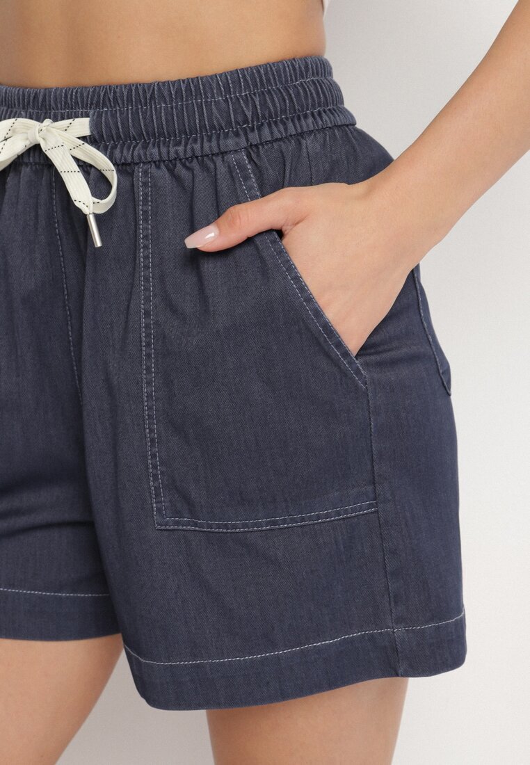 yu & me Pantaloni scurți Clasici bleumarin din viscoză cu buzunare laterale și șnur în talie Sarafene