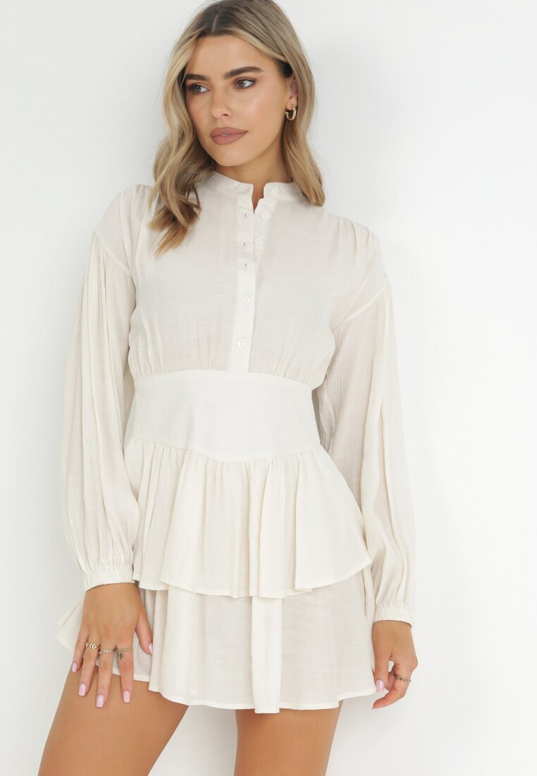 yu & me Rochie Bej Mini cu Volan și Nasturi Othia