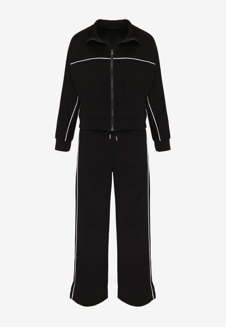 yu & me Set de Trening Negru Retro cu Vâscoză Pantaloni Largi și Bluză cu Guler Înalt Sewelda