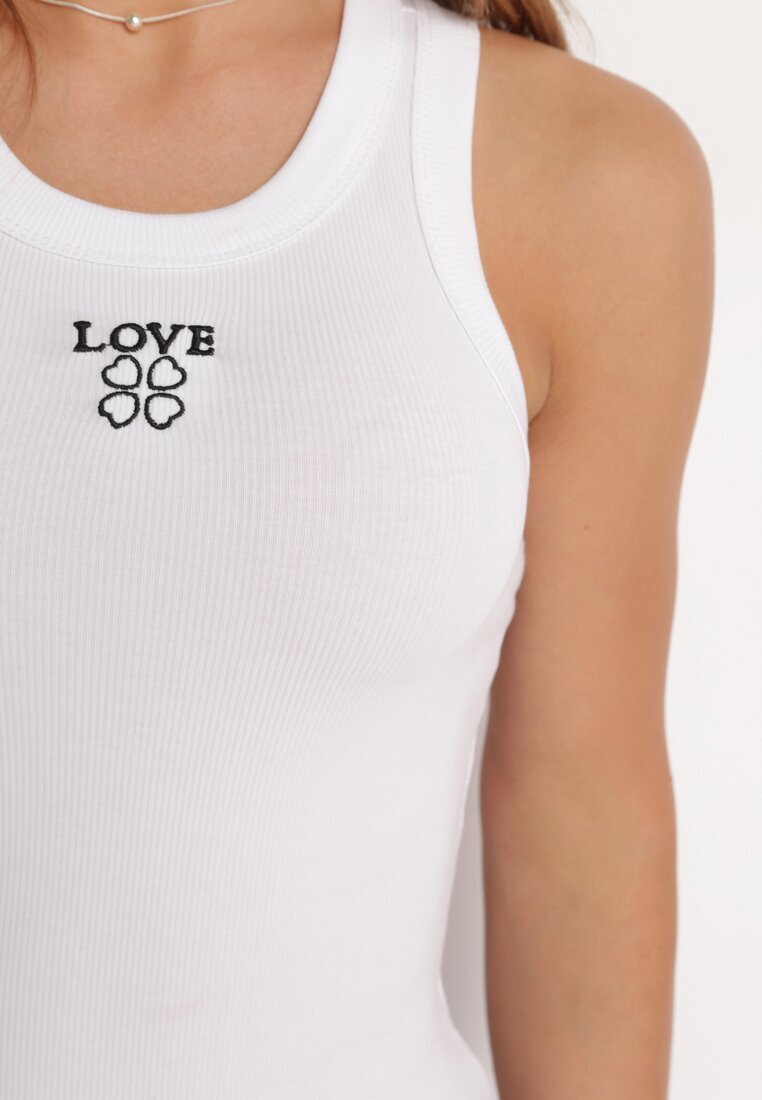 yu & me Top Clasic Alb din Bumbac cu Scris Decorativ Dimvia