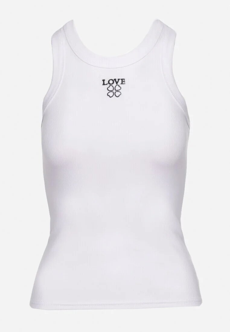yu & me Top Clasic Alb din Bumbac cu Scris Decorativ Dimvia