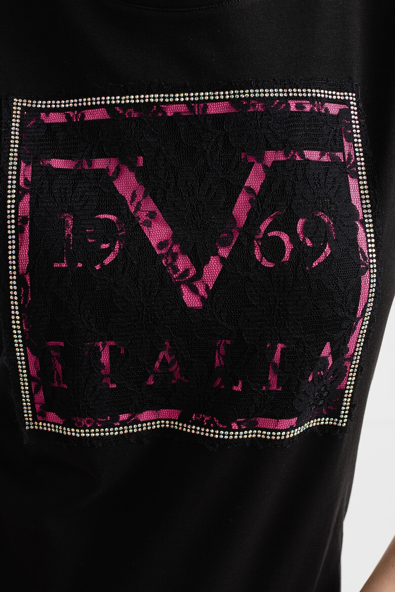 19V69 ITALIA Tricou cu decolteu la baza gatului si imprimeu logo - Pled.ro