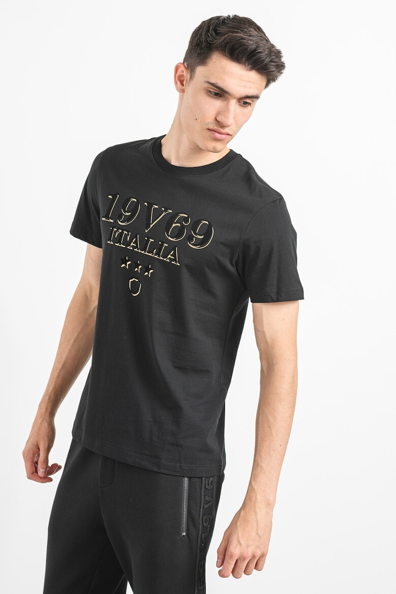 19V69 ITALIA Tricou cu decolteu la baza gatului si logo - Pled.ro