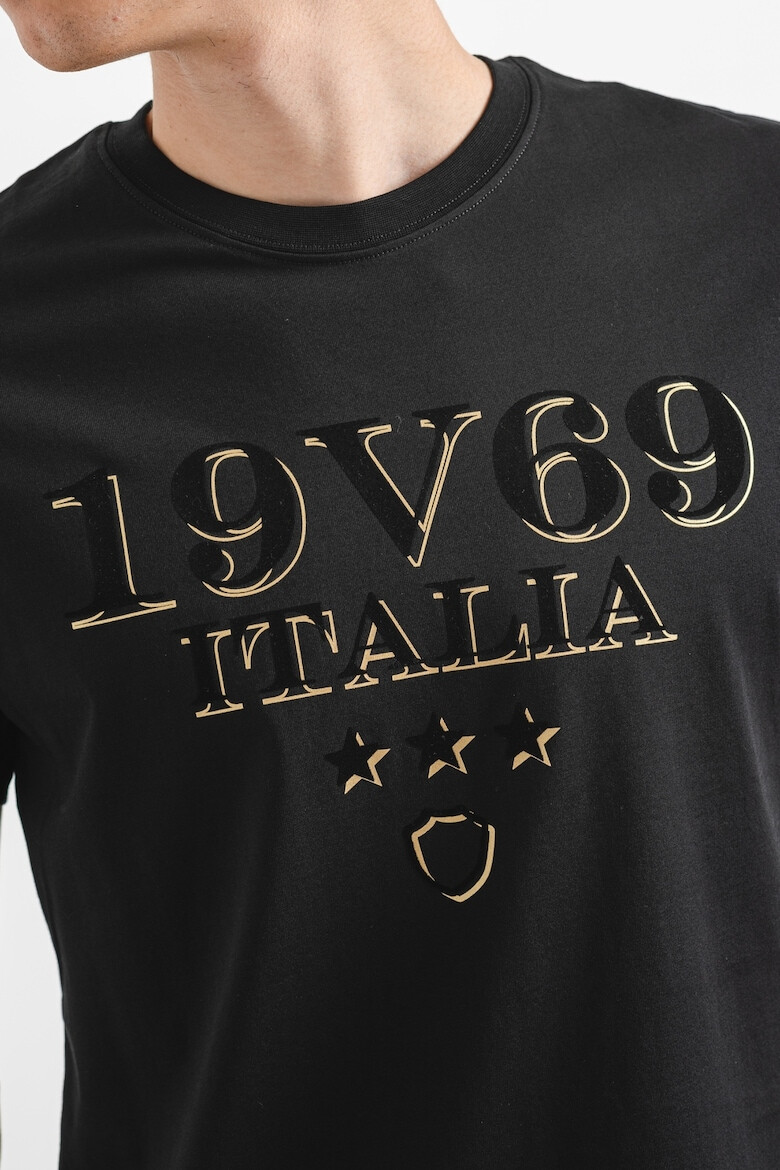 19V69 ITALIA Tricou cu decolteu la baza gatului si logo - Pled.ro