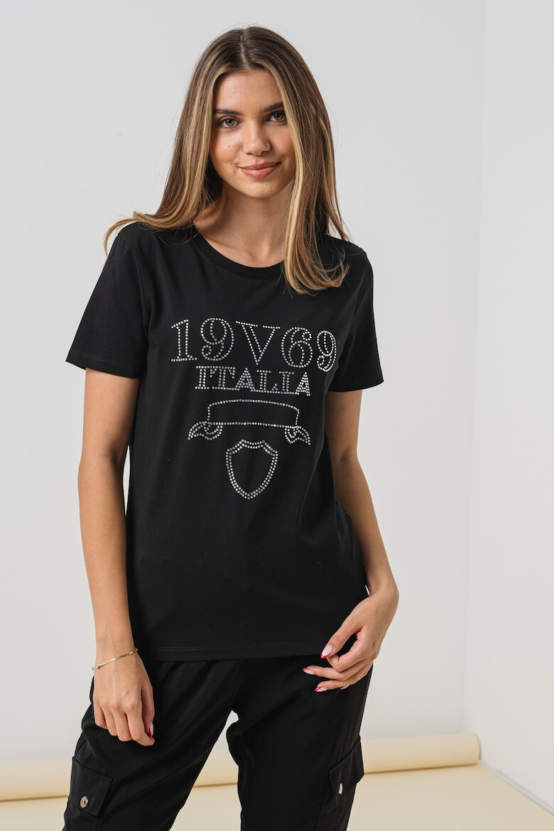 19V69 ITALIA Tricou din amestec de bumbac cu decolteu la baza gatului - Pled.ro