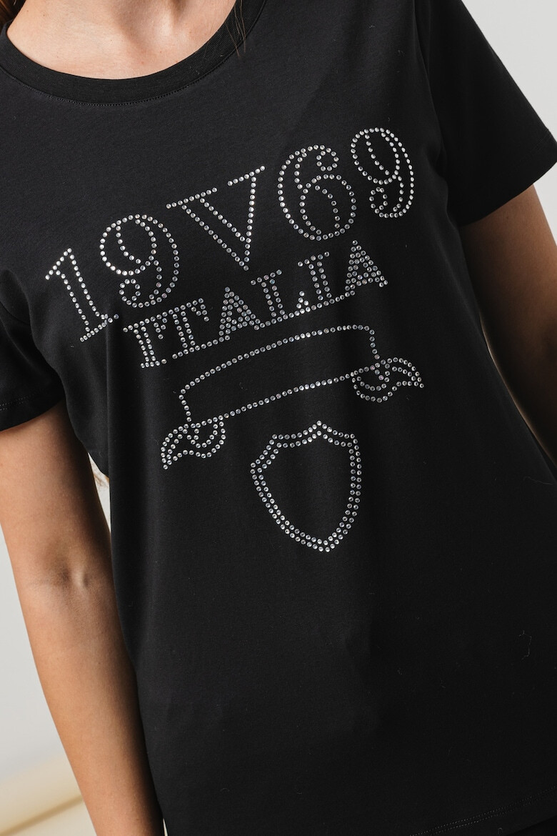 19V69 ITALIA Tricou din amestec de bumbac cu decolteu la baza gatului - Pled.ro