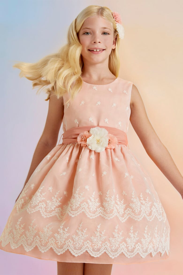 Abel & Lula Flared Dress With Lace Inserts Pastel pink 140 CM - Pled.ro