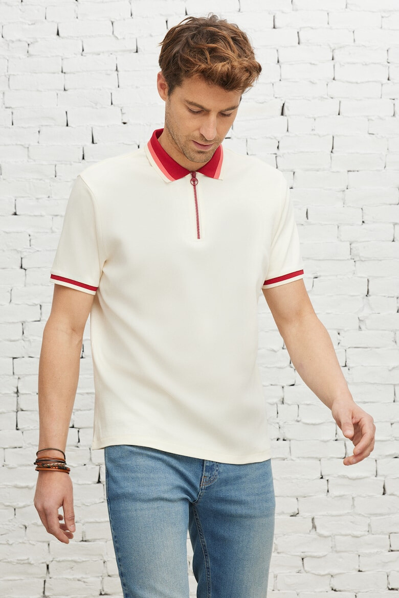 AC&Co Tricou polo de bumbac cu fenta cu fermoar - Pled.ro