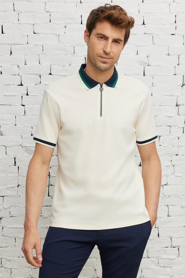 AC&Co Tricou polo de bumbac cu fenta cu fermoar - Pled.ro