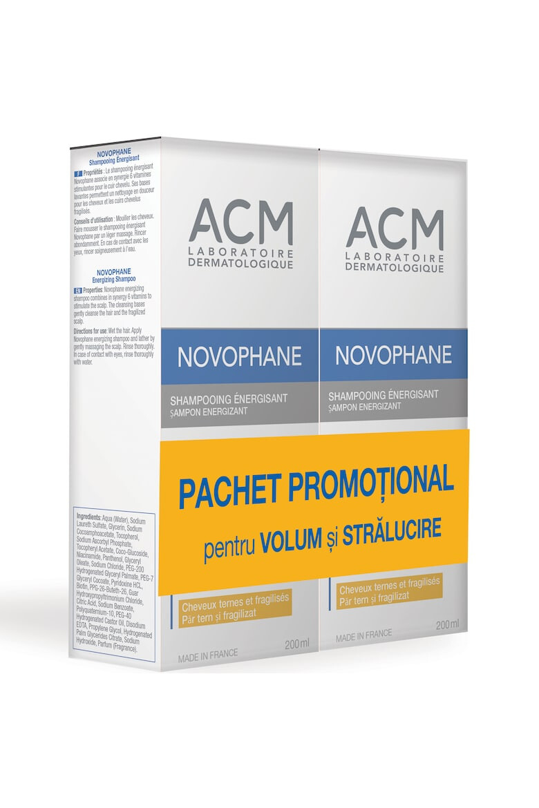 ACM Laboratoire Dermatologique Pachet 2 x Sampon energizant ACM Novophane volum si stralucire 200 ml - Pled.ro