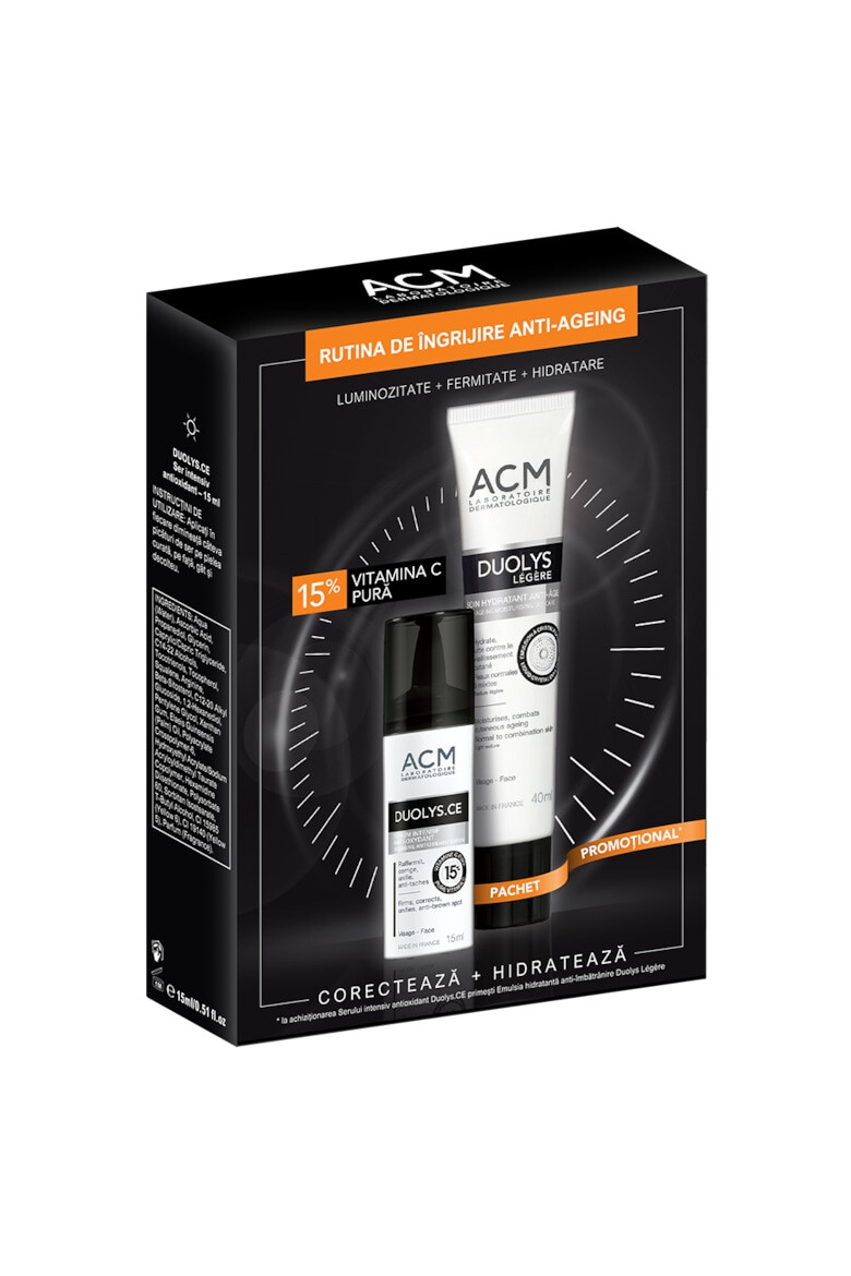 ACM Laboratoire Dermatologique Pachet Ser intensiv antioxidant cu vitamina C pura 15% Duolys CE 15 ml + Crema hidratanta anti-imbatranire Duolys Legere ACM 40 ml - Pled.ro