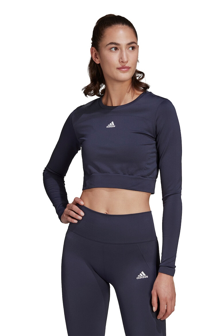 adidas Performance Bluza crop elastica cu imprimeu logo pentru antrenament - Pled.ro