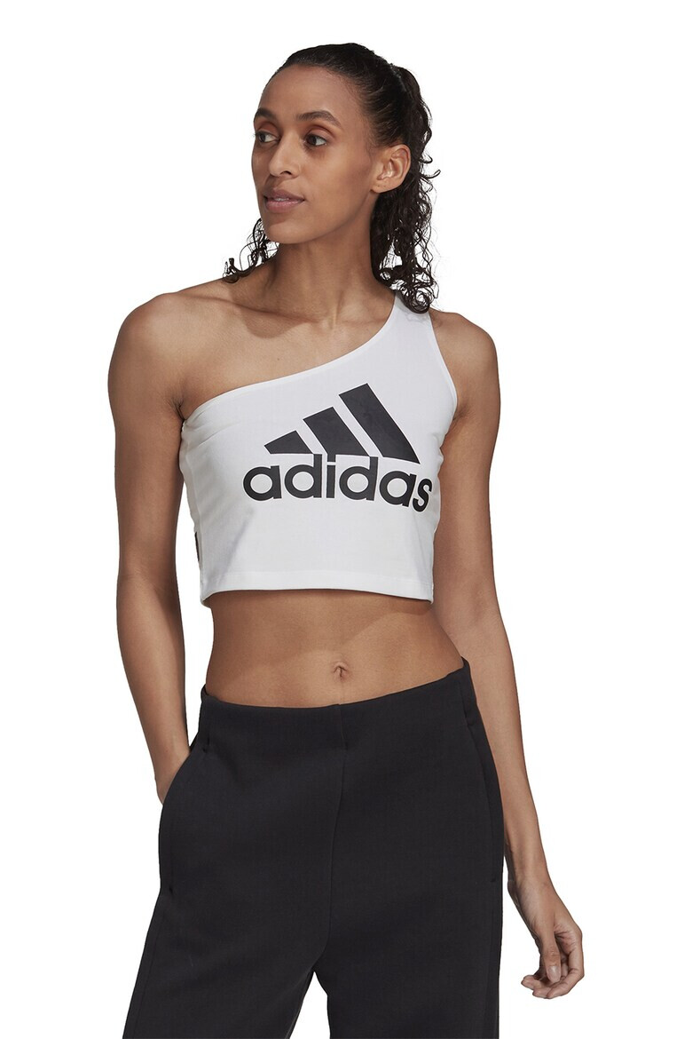 adidas Sportswear Top crop cu decolteu pe un umar si imprimeu logo - Pled.ro